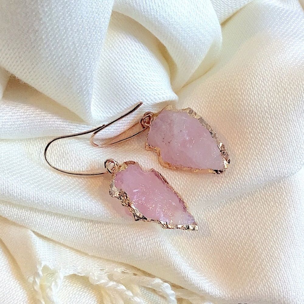 ROSE QUARTZ 14K GOLD PLATED EARRINGS